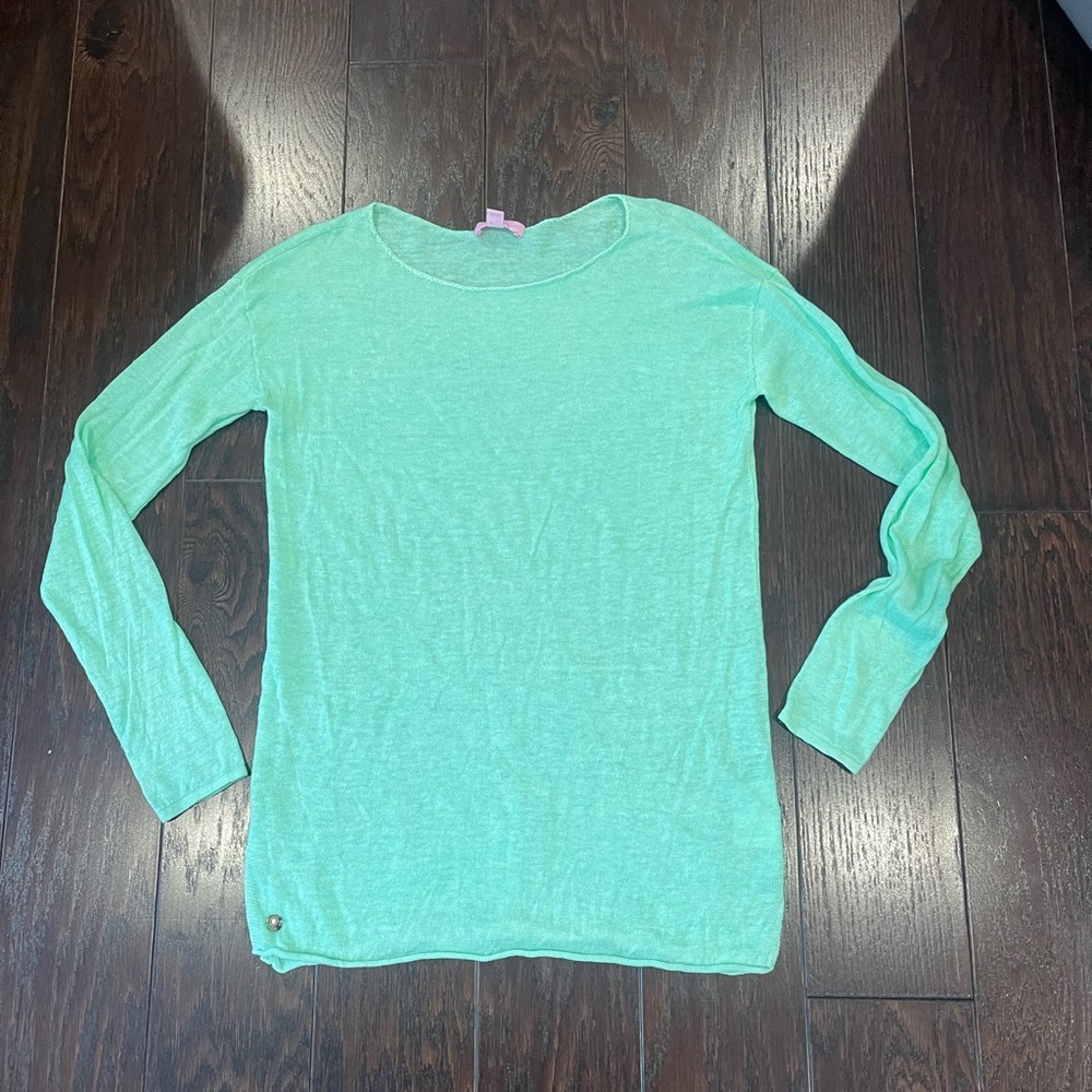 Lilly Pulitzer Linen Sea Foam Green Boat Neck Sweater Women Size Xsmall